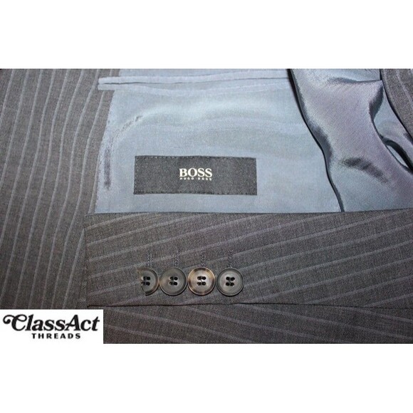 HUGO BOSS mens Solid Charcoal Gray Wool Sport Coat Suit Jacket Blazer 42L - Picture 7 of 7